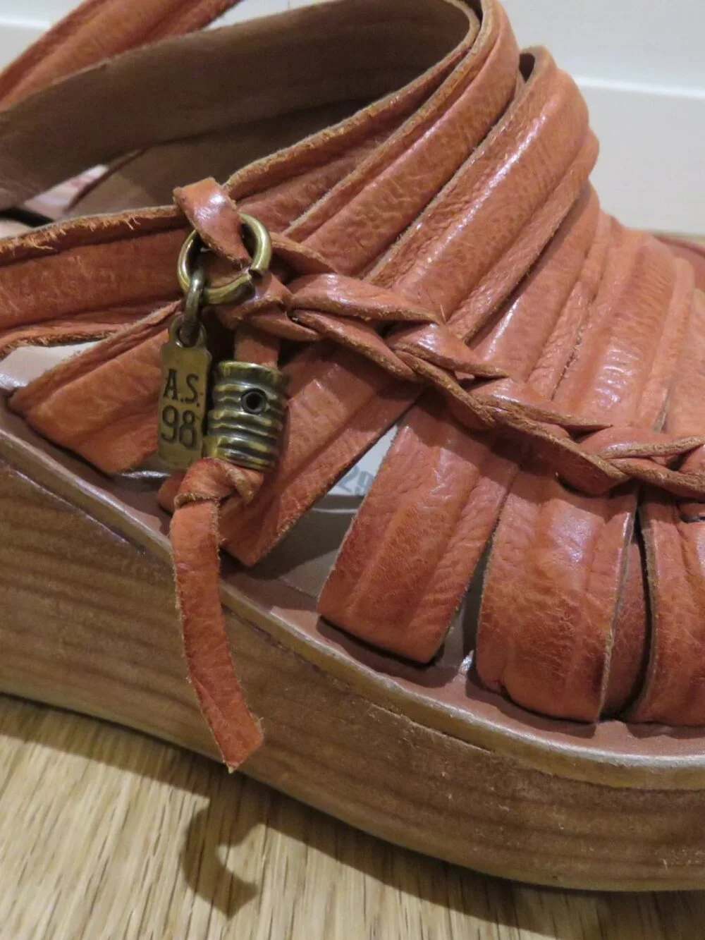 A.S. 98 Nicolls Leather Slip On Wedge Sandal Rust US 6.5/7 Boho Grunge Festival